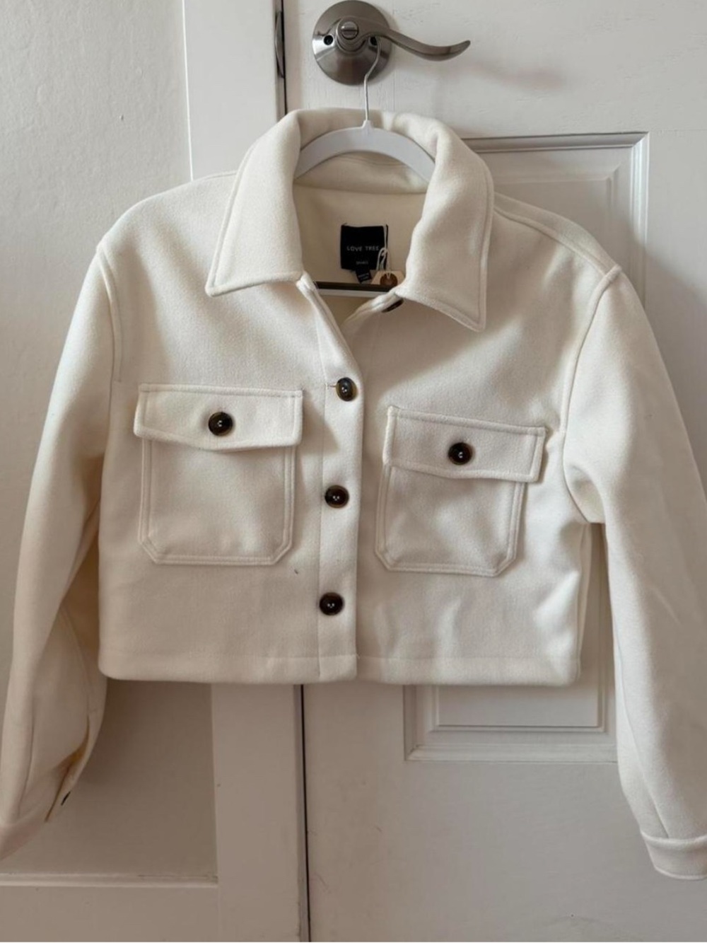 Cream Cropped Button-Front Jacket - Picture 2 of 3